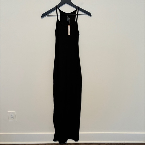 SKIMS COTTON RIB LONG CAMI DRESS NWT NEW S SOOT Black - Picture 6 of 8